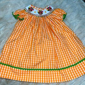 Marmellata Girls Size 2T Smocked Thanksgiving Fall Dress Outfit Turkey Hand Sewn